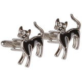 Rhodium Black Cat Cufflinks with Crystal Eyes