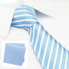 Sky Blue & White Striped Woven Silk Tie & Handkerchief Set
