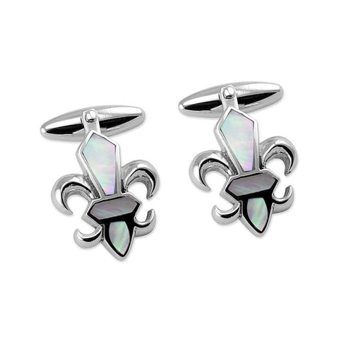 Sterling Silver Fleur De Lys Mother of Pearl Cufflinks