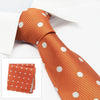Burnt Orange Silk Tie & Handkerchief Set With White Polka Dots