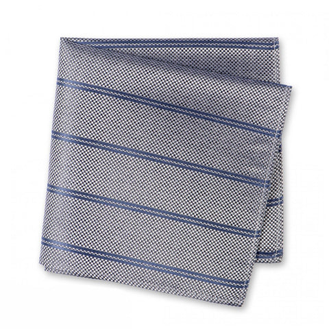 Grey Classic Textured Silk Club Stripe Handkerchief
