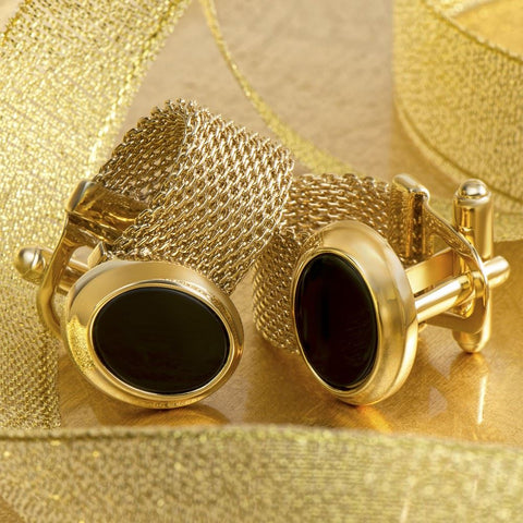 Black Oval Gold Band Cufflinks