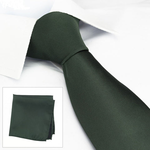 Plain Dark Green Silk Tie & Handkerchief Set