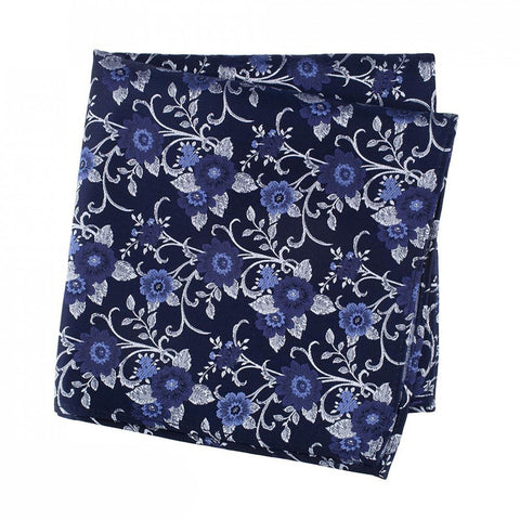Navy Luxury Floral Silk Handkerchief