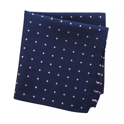 Navy & Pink Polka Dot Woven Silk Handkerchief