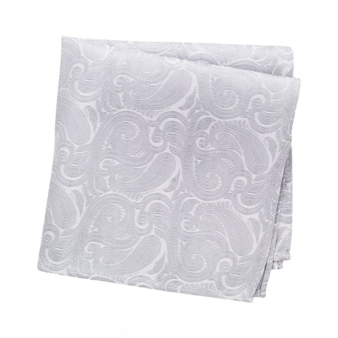 Silver Paisley Woven Silk Handkerchief