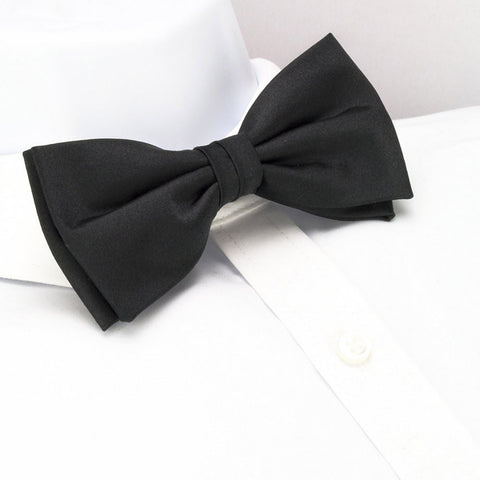 Pre-Tied Plain Black Silk Bow Tie