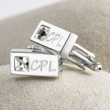 Clear Crystal Rectangle Cufflinks (Engraved)