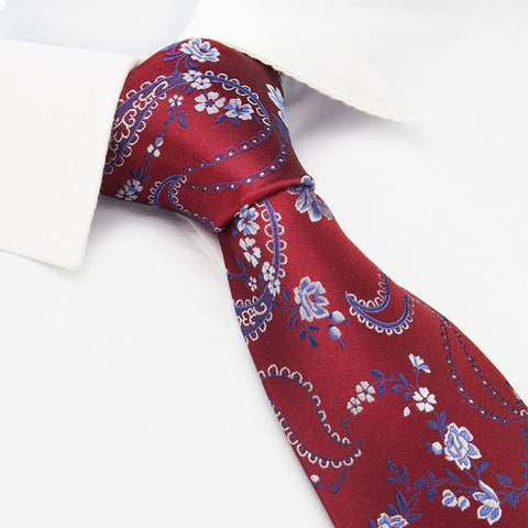 Red & Blue Luxury Floral Silk Tie