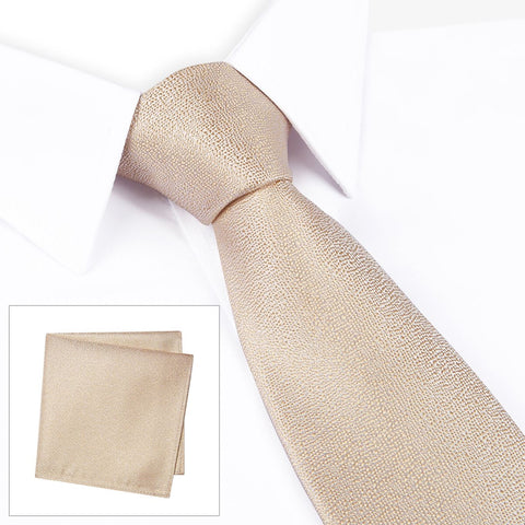Pastel Gold Textured Woven Silk Tie & Handkerchief Set