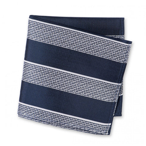 Navy & White Textured Classic Striped Silk Handkerchief