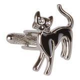 Rhodium Black Cat Cufflinks with Crystal Eyes