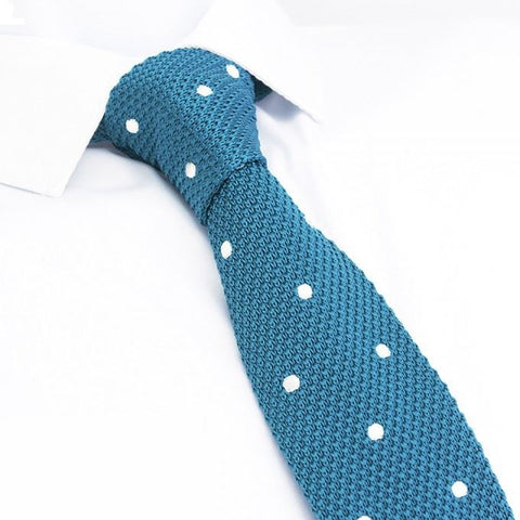 Cyan Polka Dot Knitted Square Cut Tie