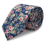 Blue Printed Floral Cotton Slim Tie
