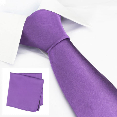Plain Purple Silk Tie & Handkerchief Set