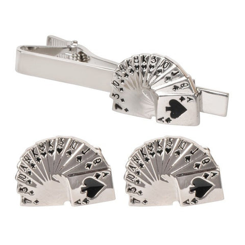 Fanned Card Cufflinks & Tie Bar Gift Set