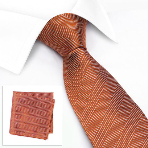 Burnt Orange Aztec Woven Silk Tie & Handkerchief Set