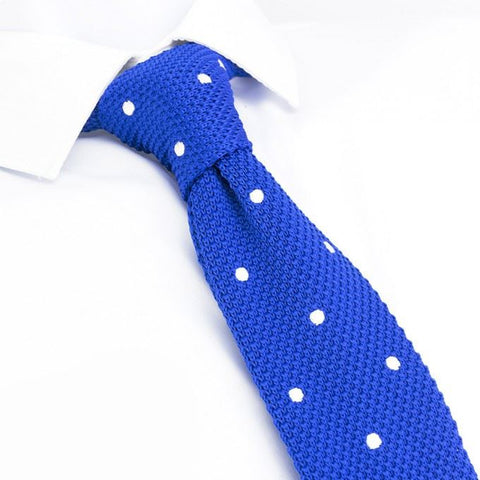 Royal Blue Polka Dot Knitted Square Cut Tie