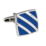 Silver Striped Blue Enamel Cufflinks