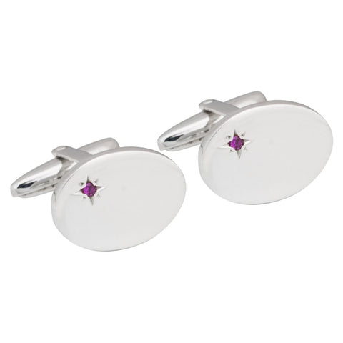 Sterling Silver Ruby Oval Cufflinks