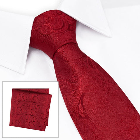 Wine Paisley Woven Silk Tie & Handkerchief Set