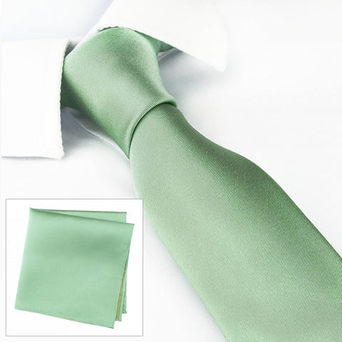 Slim Plain Mint Green Silk Tie & Handkerchief Set