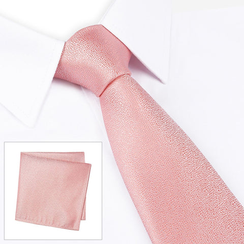 Pastel Coral Textured Woven Silk Tie & Handkerchief Set