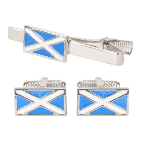 Scottish Flag Cufflinks & Tie Bar Gift Set